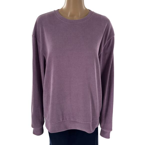 Negative Space Purple Ribbed Chenille Crewneck Long Sleeve Pullover - Picture 3 of 10